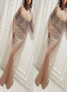 Yousef Aljasmi Charbel Zoe Robes à manches longues Portez du soir Luxury Breded Gold Prom Robe Mermaid Robe de soirée Celebrity Formal DR1348427
