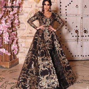 YouSef Aljasmi prom-jurken met afneembare overskirt V-hals avondjurken Side gesplitst Arabische luxe plus size formeel kleding feestkleding 270p