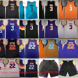 3 Chris Paul 22 DeAndre Ayton Jersey Basketball Cousu Avec 6 Patch 2022-23 New White Purple Retro Black Valley City Shorts