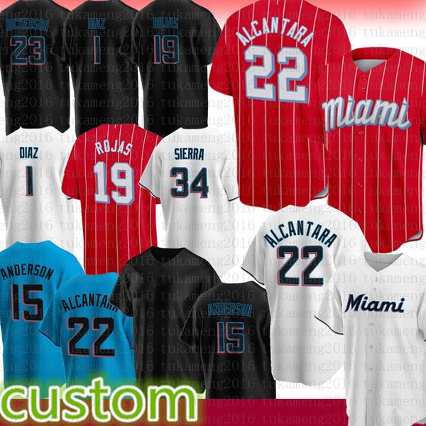 Maillot de baseball pour homme Sandy Alcantara Jose Fernandez Miami Brian Anderson Lewis Brinson Avisa￭l Garc￭a Jos￩ Devers Jes￺s S￡nchez Garrett Cooper Alex Jackson Isan Diaz