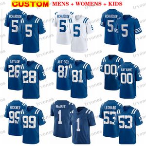 Aangepaste voetbalshirts voor heren Dames Kinderen 5 Anthony Richardson Jonathan Taylor Pittman Jr. Luck Pat McAfee Manning Nelson Minshew II Buckner Matt Gay Alie-Cox Leonard