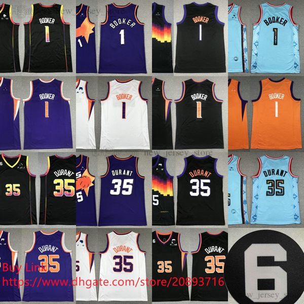 2022-23 Nouvelle Saison Basketball Jersey XS-6XL Homme Femmes Enfants 6 patch 35 Kevin 1 Devin Durant Booker Maillots Black Valley City Blanc Violet Rétro Jeunes garçons Personnalisé