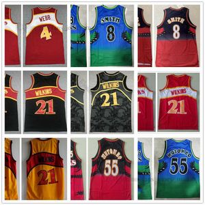 Jeugdkinderen mannen basketbaltruien 21 Dominique 55 Dikembe Wilkins Mutombo 8 Steve 4 Spud Smith Webb Retro Jersey