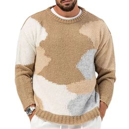 Hochwertiger Strickpullover für junge Herren, kontrastierender Jacquard-Pullover für Frühling und Herbst, dicker Nadelpullover, Basispullover