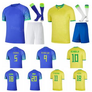 Jeunes hommes Soccer 2022 Maillots de la Coupe du monde du Qatar Équipe nationale du Brésil DANI ALVES Ribeiro Roberto Firmino Gabriel Jesus Junior ANTONY ALISSON KAKA Kits de chemise de football