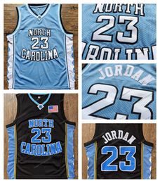 Jeugd.north Carolina UNC Tar Heels Michael #23 Basketbal throwback jersey dubbel gestikte High Quanlity polyester witblauw zwart zwart