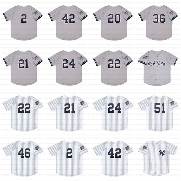 Yankees Derek Jeter 2000 Camisetas de béisbol de la Serie Mundial Paul O'Neill Roger Clemens Tino Martinez David Cone Mariano Rivera Andy Pettitte Bernie Williams