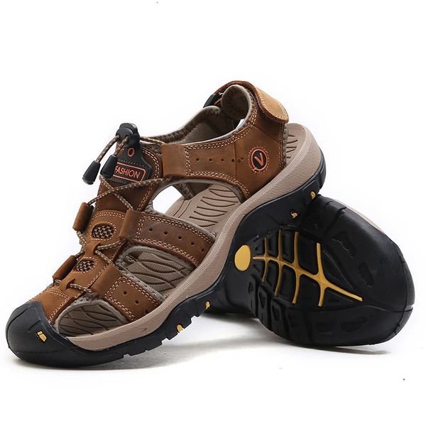 Sandales pour hommes de la tendance des jeunes Sandales en cuir llayer Sandales respirantes Lleather Chaussures Luxury Sandales Soft Outdoor Mens Ro 240418