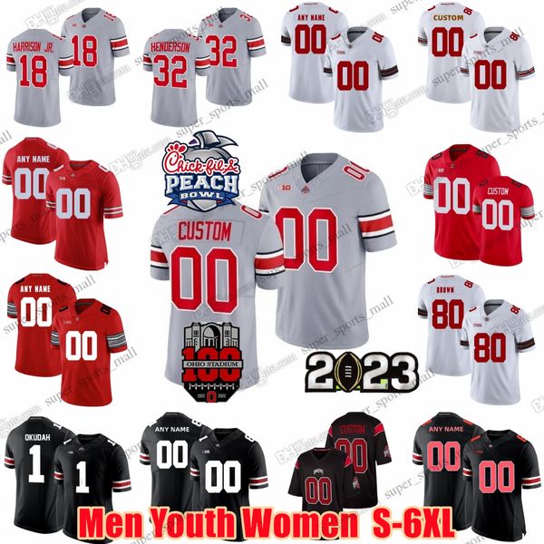 Jeunes femmes Ohio State Buckeyes OSU Football Jersey 18 Marvin Harrison Jr. 32 TreVeyon Henderson 51 Luke Montgomery 2 Emeka Egbuka 17 Carnell Tate Gee Scott Jr. Hayden