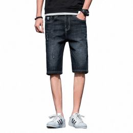 Jeune Vitality Straight Denim Shorts Vêtements pour hommes Vintage élégant Distred Poches d'été épissé mi-taille genou pantalon j9ZJ #
