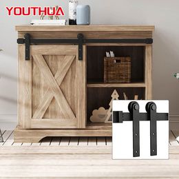 Youthua 24-96in Super Mini Cabinet Sliding Barn Deur Hardware Kit Tracks Rollers voor tv-stand Kast raambrede deurpaneel
