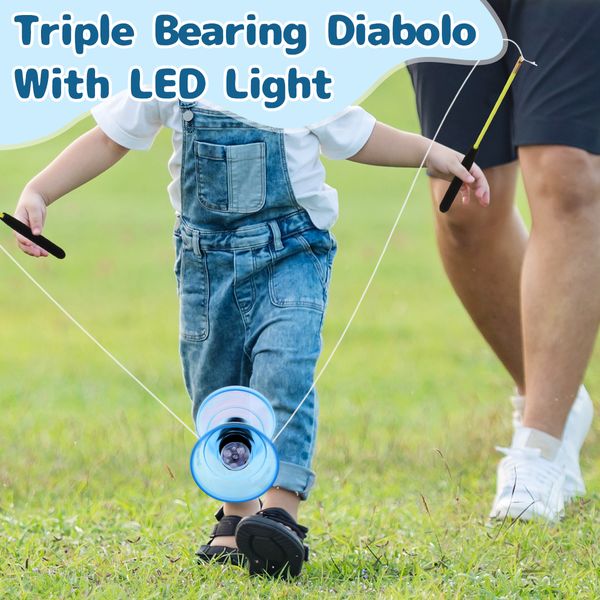 Yoyo 5 Color Triple Bearing Diabolo con LED Light Up Juguete chino Malabares Diabolos Juguetes Fiesta Camping Juegos divertidos para niños 221209