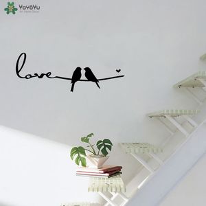 YOYOYU Sticker Mural Oiseaux Sur Un Fil Sticker Mural Chambre Vinyle Citation Affiche Love Birds Coeur Romantique Art Decal QQ274