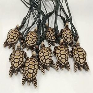 YQTDMY 12 pièces marron foncé os de Yak tortue collier pendentifs cordon de cire réglable Hawaii surfeur collier bijoux de mode 275A