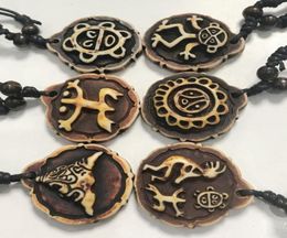 Yqtdmy 12 pièces Taino Coqui grenouille Cemi tortues du soleil Kokopelli imiter collier en os de Yak tous les 6 styles choisir 9089277