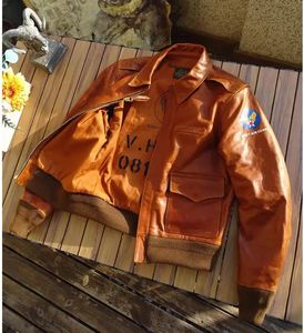 Manteau classique en cuir de cheval YR.EastMan. Veste en cuir véritable de l'armée de l'air américaine Vintage. Tissu en cuir de bombardier A2 240125