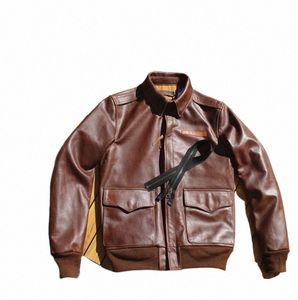 an! bateau libre.Manteau classique en cuir de vache américain de type A-2.Veste en cuir véritable marron A2 de l'armée de l'air.Bomber.Rider tissu en cuir o6gN #