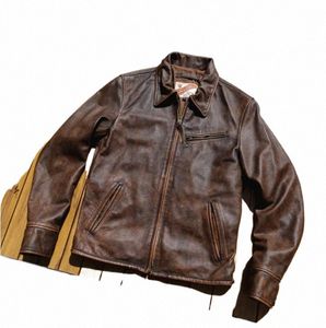jr! gratis schip. Klassieke echte leren jas in Motor Rider-stijl. Heren 1930 vintage bruine koeienhuid jas. Zacht lederen uitloper. Cool m0FY #