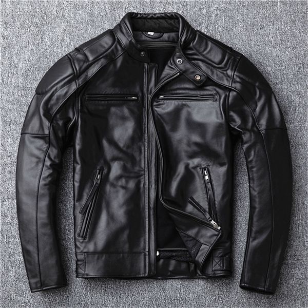 YR ventes marque moteur veste en cuir de style hommes d'hiver chaud noir véritable manteau en peau de vache motard classique crâne veste LJ201029