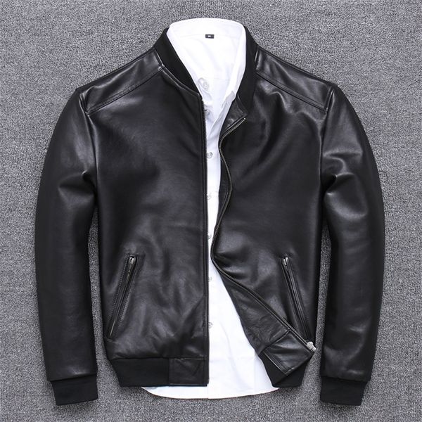 YR Sales Brand Casual Style Veste en cuir Hommes Slim Manteau en peau de mouton Qualité Soft Bomber Baseball LJ201029