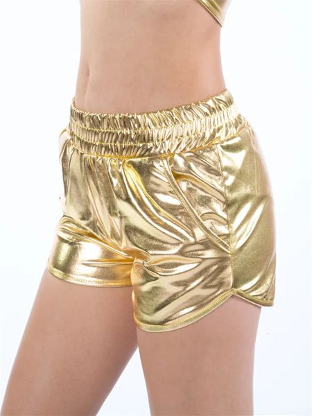 YRRETY Mode Femmes Taille Haute Shorts Brillant Jambe Métallique Or Argent Mode Night Club Dancing Wear Sexy Shorts Workout Party 240112