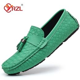 Yrzl Green Mandis Hommes Chaussures en cuir fait à la main Slip on Casual Driving Flats Mocasins confortable Big Taille 48 240410