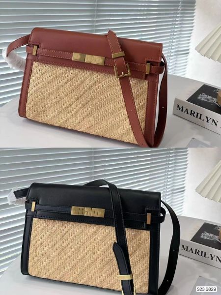 Ys Manhattan Bolso tejido Bolso estéreo cuadrado Bolso Bolso de rafia natural Bolso de hombro versátil de cuero Bolso mensajero Artículo No. 6829