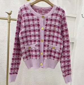 YS2069 luxe truien dames met lange mouwen Lichtpaars geruit patroon vest designer trui dameskleding