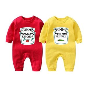 Yummulbutol bodysuit yummz tomaat ketchup mosterd rood geel set jongens meisjes kleding Twins baby outfits 210309