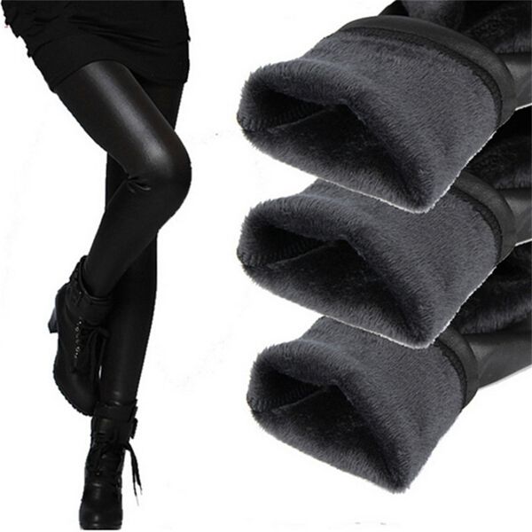 Ysdnchi hiver cuir leggings femmes pantalons élastique taille haute chaud leggin épais velours noir push up 211204