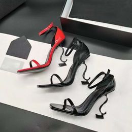 YSL ﾠ Designer Opyum High Heel Classic Dress Shoes Sandal Metal Letter Sexy Open-Tee Pumps Fashion Stiletto Patent Leather Trouwfeest met doosmaat 35-40