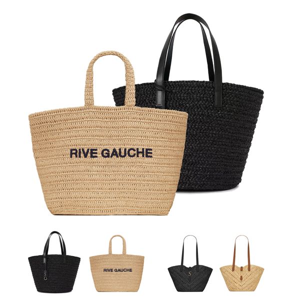 Clásico Rive Gauche Bolsas de playa de lino Rive Gauche Mujeres Hombres Bolso de alta calidad Embrague de hombro Totes cruzados Diseñador Bolsa de crochet Bolsas de cesta de tejido de paja de lujo