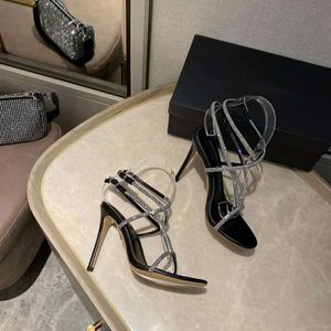 ysll Mode Nieuw Seizoen Vrouw Aquazzura Sandalen van de beste kwaliteit Dunne Hak Mode Sexy Echt Leer Bling Strass 105 Hak Kristal Trouwschoenen