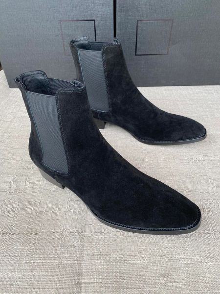 ysll Zapatos de estilo callejero Hombre Slp Botas con arnés Wyatt de alta calidad Cuero de becerro Cuero de gamuza Bota marrón Botas de vaquero occidental de calidad superior