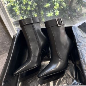 ysll Zip Square Bottes de la meilleure qualité Claude Cheville Toe Talons aiguilles Boucle Bottines Semelle polonaise Femmes Luxe Designer Top Qualité Robe Chaussures de soirée Chaussures d'usine