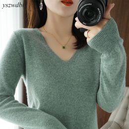 Yszwdblx sweaters vrouwen casual vneck solide jumpers pullovers lente herfst dames trui kasjier gebreide bodem shirt 220812