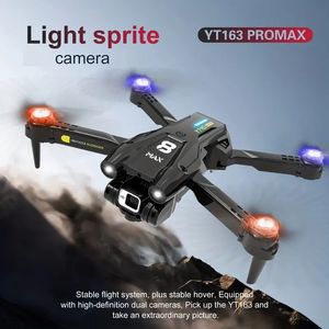 YT163 Drone Quadcopter con cámaras WiFi duales, cámara eléctricamente ajustable, retención de altitud, carcasa de ABS duradera, luces LED integrales, luces de respiración con aspas de ventilador