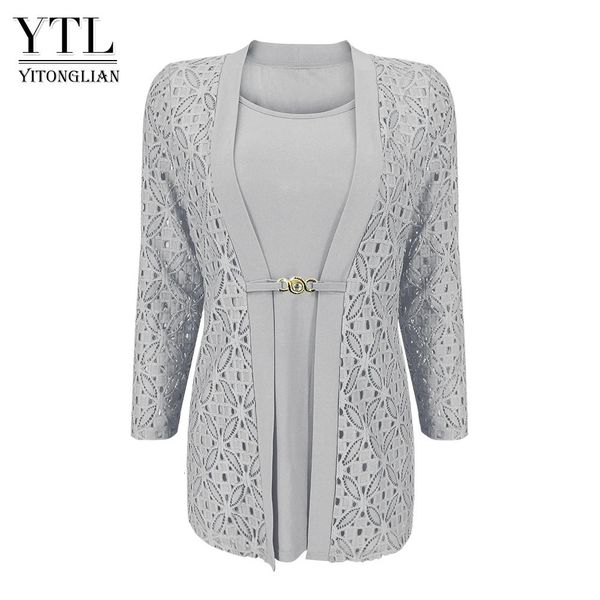 YTL femme élégant à manches longues creux Crochet grande taille Blouse chemise automne hiver hauts pour le travail bureau H384B 240102