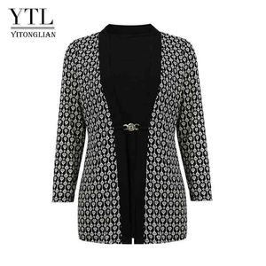 Ytl dames elegante vintage patroon blouse shirt femme casual tops voor werk herfst winter lange mouw patchwork slanke tuniek H413 210719