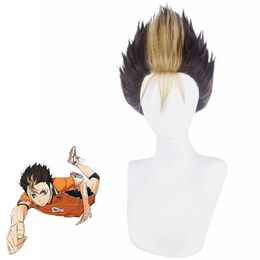 Perruque Yu Nishinoya Haikyuu!! Perruque de Cosplay Marron Cheveux Synthétiques d'Halloween Courts et Raides