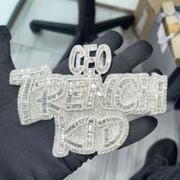 Yu ying Custom Gold plaqué Sier Letter Ice Out Pendants Baguette vvs Moisanite Hip Hop Men's Pendant