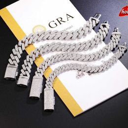 Yu Ying Miami Chain 10mm 12 mm 13 mm 15 mm Sterling zilver 925 Wit goud 2Rows Moissanite Cuban Link Chain
