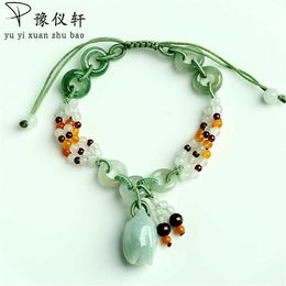 Yu YiXuan – bracelet tressé en roses de jade naturel, véritable produit A, bracelet rétractable en émeraude, bijoux simples pour femmes CX200623209R