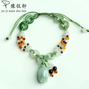Yu YiXuan pulsera trenzada de rosas de jade Natural productos genuinos pulsera retráctil de Esmeralda joyería simple femenina CX200623189Y
