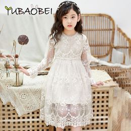 YUBAOBEI bordado vestido de encaje blanco para niños niñas elegante fiesta boda cumpleaños niños vestido princesa verano otoño chica adolescente