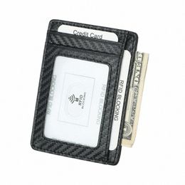 Yuecimie Carb Fiber Credit Card Holders Mini Slim RFID Wallets PU Leather Black Busin Card Holder For Men Simple Purse Bag G238#