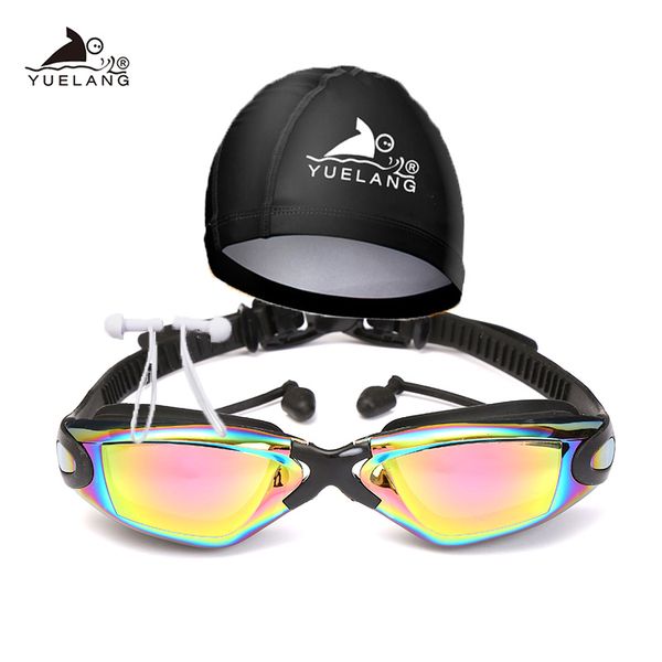 YUELANG Gafas de natación Gorro de natación Traje de tapones para los oídos Arena Durable Silicona Anti-niebla Anti-UV Impermeable Adulto Profesional Q0112