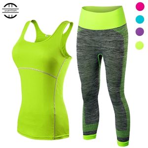 Yuerlian Ladies Sports Running Cropped Top 3/4 Leggings Yoga Gym Training Set Clothing Workout Fitness Femme Femme Yoga Suit 220330