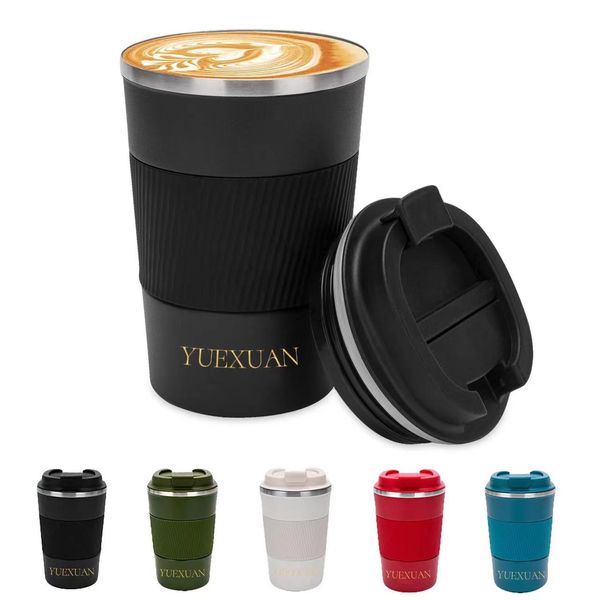 YUEXUAN Taza de viaje de café con aislamiento de 12 oz Taza de café al vacío de acero inoxidable a prueba de fugas con tapa de rosca Taza térmica reutilizable de doble pared para bebidas calientes/heladas 5 colores