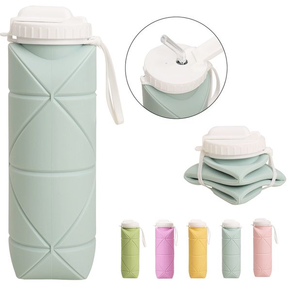 YUEXUAN Botellas de agua plegables de 20 oz, tazas con válvula a prueba de fugas, reutilizables, sin BPA, taza de sublimación de viaje plegable de silicona para gimnasio, camping, deportes, ligera, duradera